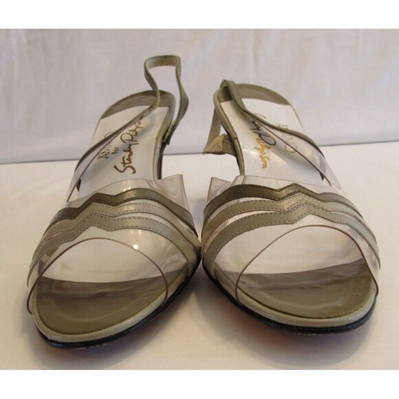 Vintage A'mano for Stanley Philipson Green Peep Toe Sling Back Heels Size 9N - Picture 2 of 10